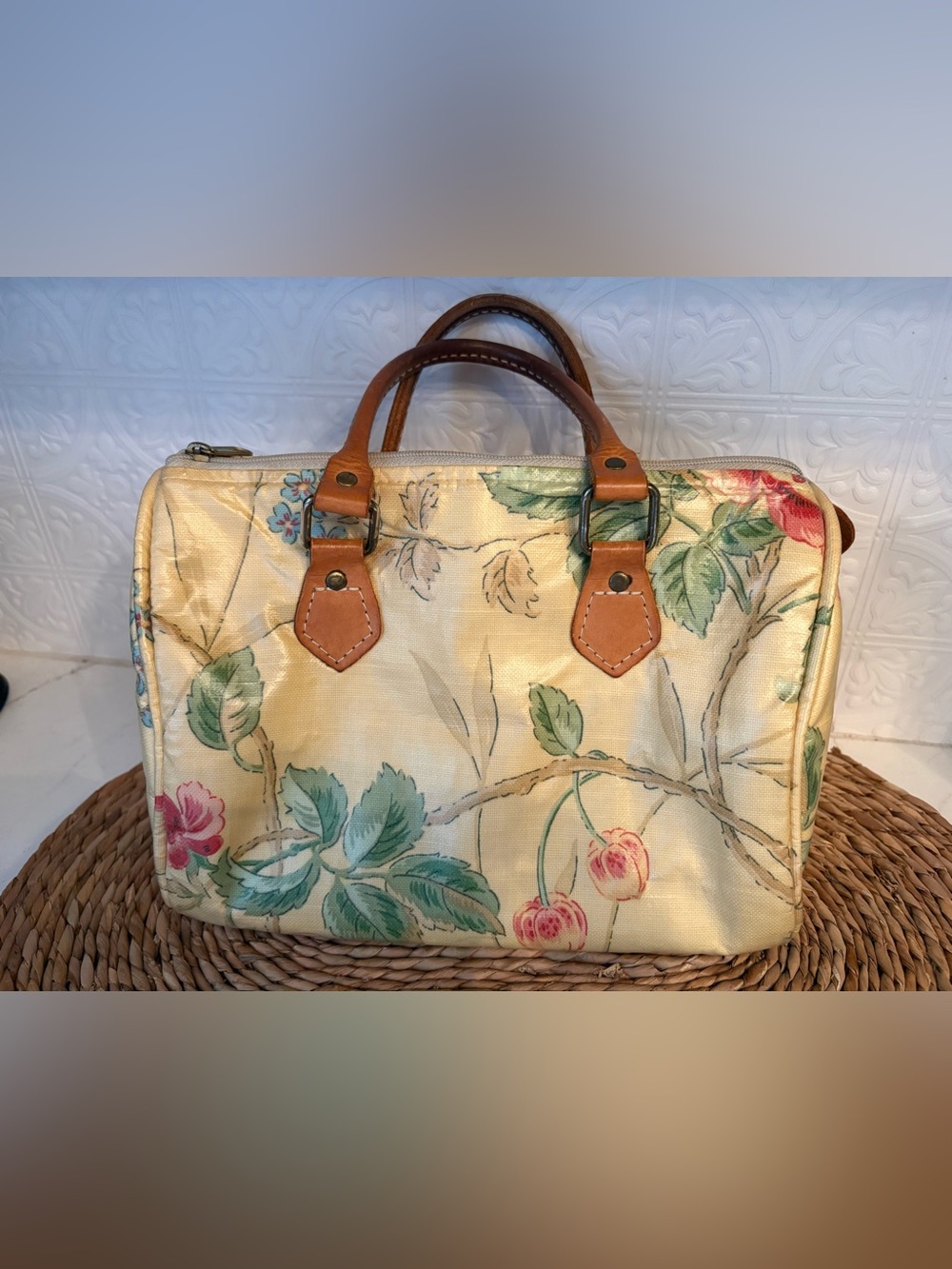 Vintage Gloria Rae Floral Oil Cloth Satchel Handbag